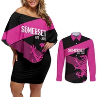 Custom Somerset Cricket Couples Matching Off Shoulder Short Dress and Long Sleeve Button Shirt 150 Years of Anniversary - Wonder Print Shop