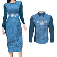 Custom St. Georges Cricket Couples Matching Long Sleeve Bodycon Dress and Long Sleeve Button Shirt Go Champions Sporty Style - Wonder Print Shop
