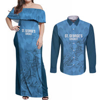 Custom St. Georges Cricket Couples Matching Off Shoulder Maxi Dress and Long Sleeve Button Shirt Go Champions Sporty Style - Wonder Print Shop