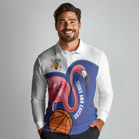 Turks and Caicos Islands Basketball Personalized Long Sleeve Polo Shirt Flamingo Mascot Style