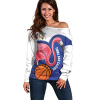Turks and Caicos Islands Basketball Personalized Off Shoulder Sweater Flamingo Mascot Style