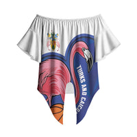 Turks and Caicos Islands Basketball Personalized Off Shoulder Wrap Waist Top Flamingo Mascot Style