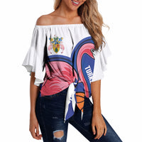 Turks and Caicos Islands Basketball Personalized Off Shoulder Wrap Waist Top Flamingo Mascot Style