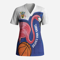 Turks and Caicos Islands Basketball Personalized Scrub Top Flamingo Mascot Style