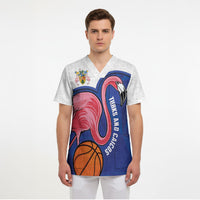 Turks and Caicos Islands Basketball Personalized Scrub Top Flamingo Mascot Style