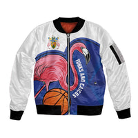 Turks and Caicos Islands Basketball Personalized Sleeve Zip Bomber Jacket Flamingo Mascot Style