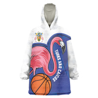 Turks and Caicos Islands Basketball Personalized Wearable Blanket Hoodie Flamingo Mascot Style