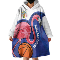 Turks and Caicos Islands Basketball Personalized Wearable Blanket Hoodie Flamingo Mascot Style