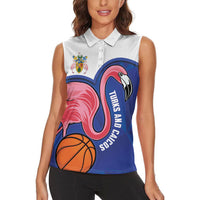 Turks and Caicos Islands Basketball Personalized Women Sleeveless Polo Shirt Flamingo Mascot Style
