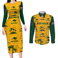 Australia Soccer Couples Matching Long Sleeve Bodycon Dress and Long Sleeve Button Shirts Matildas World Cup 2023 Tropical Style - Wonder Print Shop