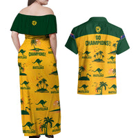 Australia Soccer Couples Matching Off Shoulder Maxi Dress and Hawaiian Shirt Matildas World Cup 2023 Tropical Style - Wonder Print Shop