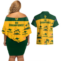 Australia Soccer Couples Matching Off Shoulder Short Dress and Hawaiian Shirt Matildas World Cup 2023 Tropical Style - Wonder Print Shop