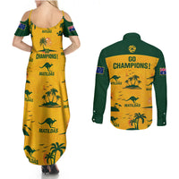 Australia Soccer Couples Matching Summer Maxi Dress and Long Sleeve Button Shirts Matildas World Cup 2023 Tropical Style - Wonder Print Shop