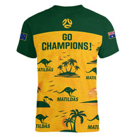 Australia Soccer Women V Neck T Shirt Matildas World Cup 2023 Tropical Style - Wonder Print Shop