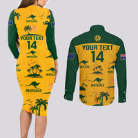 Custom Australia Soccer Couples Matching Long Sleeve Bodycon Dress and Long Sleeve Button Shirts Matildas World Cup 2023 Tropical Style - Wonder Print Shop