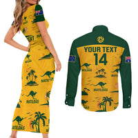 Custom Australia Soccer Couples Matching Short Sleeve Bodycon Dress and Long Sleeve Button Shirts Matildas World Cup 2023 Tropical Style - Wonder Print Shop