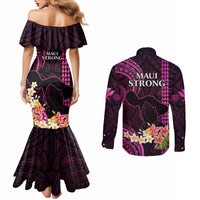 hawaii-couples-matching-mermaid-dress-and-long-sleeve-button-shirts-pray-for-maui-hawaiian-plumeria-be-strong-pink-verison