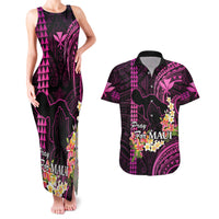 Hawaii Couples Matching Tank Maxi Dress and Hawaiian Shirt Pray For Maui Hawaiian Plumeria Be Strong Pink Verison - Wonder Print Shop