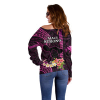 Hawaii Off Shoulder Sweater Pray For Maui Hawaiian Plumeria Be Strong Pink Verison - Wonder Print Shop