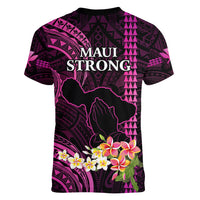 Hawaii Women V Neck T Shirt Pray For Maui Hawaiian Plumeria Be Strong Pink Verison - Wonder Print Shop