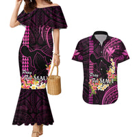 Personalised Hawaii Couples Matching Mermaid Dress and Hawaiian Shirt Pray For Maui Hawaiian Plumeria Be Strong Pink Verison - Wonder Print Shop