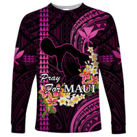 Personalised Hawaii Long Sleeve Shirt Pray For Maui Hawaiian Plumeria Be Strong Pink Verison - Wonder Print Shop