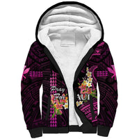 Personalised Hawaii Sherpa Hoodie Pray For Maui Hawaiian Plumeria Be Strong Pink Verison - Wonder Print Shop