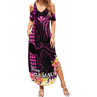 Personalised Hawaii Summer Maxi Dress Pray For Maui Hawaiian Plumeria Be Strong Pink Verison - Wonder Print Shop