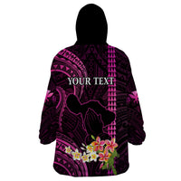 Personalised Hawaii Wearable Blanket Hoodie Pray For Maui Hawaiian Plumeria Be Strong Pink Verison - Wonder Print Shop