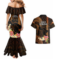 Hawaii Couples Matching Mermaid Dress and Hawaiian Shirt Pray For Maui Hawaiian Plumeria Be Strong Gold Verison - Wonder Print Shop