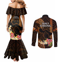 hawaii-couples-matching-mermaid-dress-and-long-sleeve-button-shirts-pray-for-maui-hawaiian-plumeria-be-strong-gold-verison
