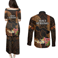 Hawaii Couples Matching Puletasi Dress and Long Sleeve Button Shirts Pray For Maui Hawaiian Plumeria Be Strong Gold Verison - Wonder Print Shop