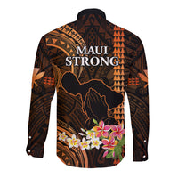 Hawaii Long Sleeve Button Shirt Pray For Maui Hawaiian Plumeria Be Strong Gold Verison - Wonder Print Shop