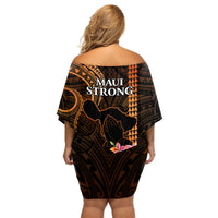 Hawaii Off Shoulder Short Dress Pray For Maui Hawaiian Plumeria Be Strong Gold Verison - Wonder Print Shop