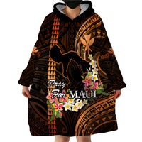 Hawaii Wearable Blanket Hoodie Pray For Maui Hawaiian Plumeria Be Strong Gold Verison - Wonder Print Shop