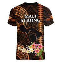 Hawaii Women V Neck T Shirt Pray For Maui Hawaiian Plumeria Be Strong Gold Verison - Wonder Print Shop