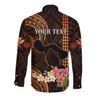Personalised Hawaii Long Sleeve Button Shirt Pray For Maui Hawaiian Plumeria Be Strong Gold Verison - Wonder Print Shop