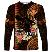 Personalised Hawaii Long Sleeve Shirt Pray For Maui Hawaiian Plumeria Be Strong Gold Verison - Wonder Print Shop