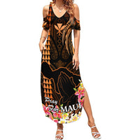 Personalised Hawaii Summer Maxi Dress Pray For Maui Hawaiian Plumeria Be Strong Gold Verison - Wonder Print Shop