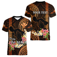 Personalised Hawaii Women V Neck T Shirt Pray For Maui Hawaiian Plumeria Be Strong Gold Verison - Wonder Print Shop