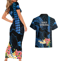 Hawaii Couples Matching Short Sleeve Bodycon Dress and Hawaiian Shirt Pray For Maui Hawaiian Plumeria Be Strong Blue Verison - Wonder Print Shop