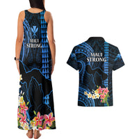 Hawaii Couples Matching Tank Maxi Dress and Hawaiian Shirt Pray For Maui Hawaiian Plumeria Be Strong Blue Verison - Wonder Print Shop