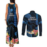 Hawaii Couples Matching Tank Maxi Dress and Long Sleeve Button Shirts Pray For Maui Hawaiian Plumeria Be Strong Blue Verison - Wonder Print Shop