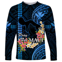 Hawaii Long Sleeve Shirt Pray For Maui Hawaiian Plumeria Be Strong Blue Verison - Wonder Print Shop