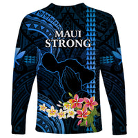 Hawaii Long Sleeve Shirt Pray For Maui Hawaiian Plumeria Be Strong Blue Verison - Wonder Print Shop