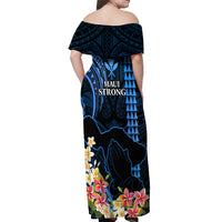 Hawaii Off Shoulder Maxi Dress Pray For Maui Hawaiian Plumeria Be Strong Blue Verison - Wonder Print Shop