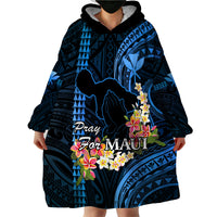 Hawaii Wearable Blanket Hoodie Pray For Maui Hawaiian Plumeria Be Strong Blue Verison - Wonder Print Shop
