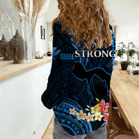 Hawaii Women Casual Shirt Pray For Maui Hawaiian Plumeria Be Strong Blue Verison - Wonder Print Shop