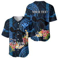 Personalised Hawaii Baseball Jersey Pray For Maui Hawaiian Plumeria Be Strong Blue Verison - Wonder Print Shop