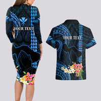 Personalised Hawaii Couples Matching Long Sleeve Bodycon Dress and Hawaiian Shirt Pray For Maui Hawaiian Plumeria Be Strong Blue Verison - Wonder Print Shop